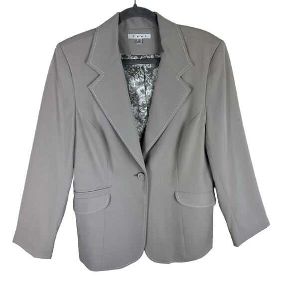 CAbi Tan Taupe Single Breasted One Button Lined Blazer Pockets Plus Size 14 - Picture 1 of 10